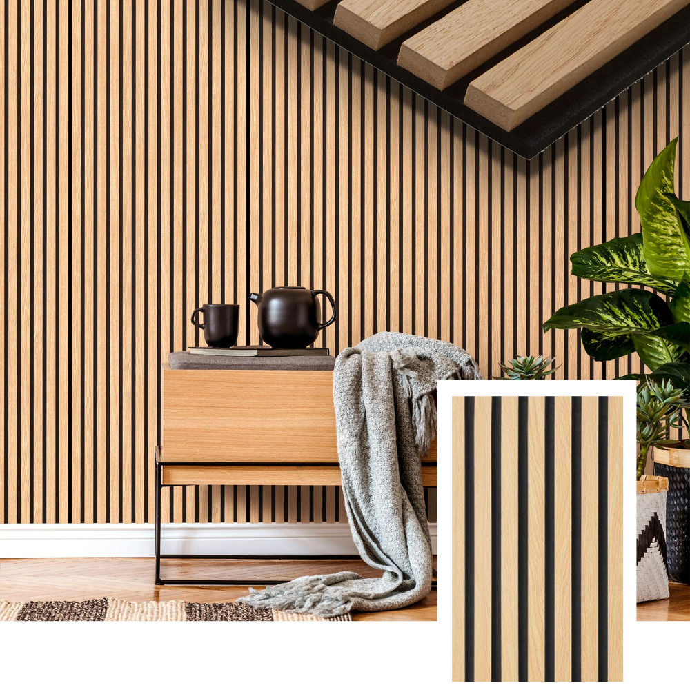 HemmaNord™ Acoustic Slat Panel — Natural Oak (2.7 m × 1.10 m)